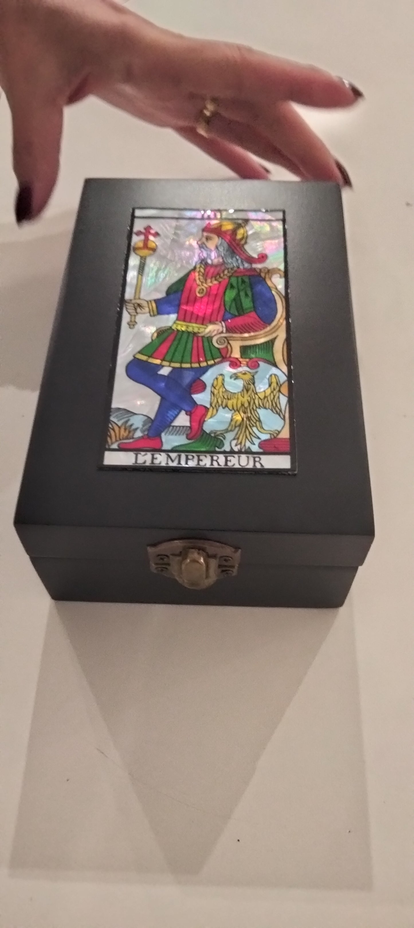 Scrigno in legno con Tarocchi di Marsiglia in Madreperla, scatola delle meraviglie Artigianale Elegante per Carte, Gioielli, Cristalli, Oggetti, Magic box