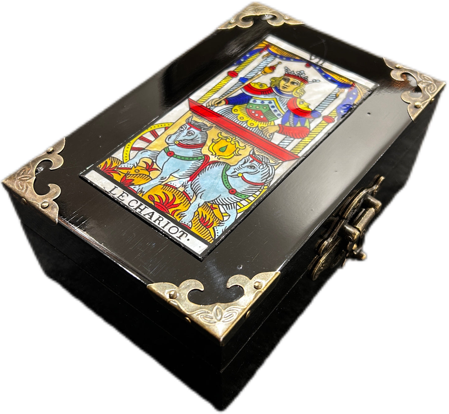 Scrigno in legno con Tarocchi di Marsiglia in Madreperla, scatola delle meraviglie Artigianale Elegante per Carte, Gioielli, Cristalli, Oggetti, Magic box