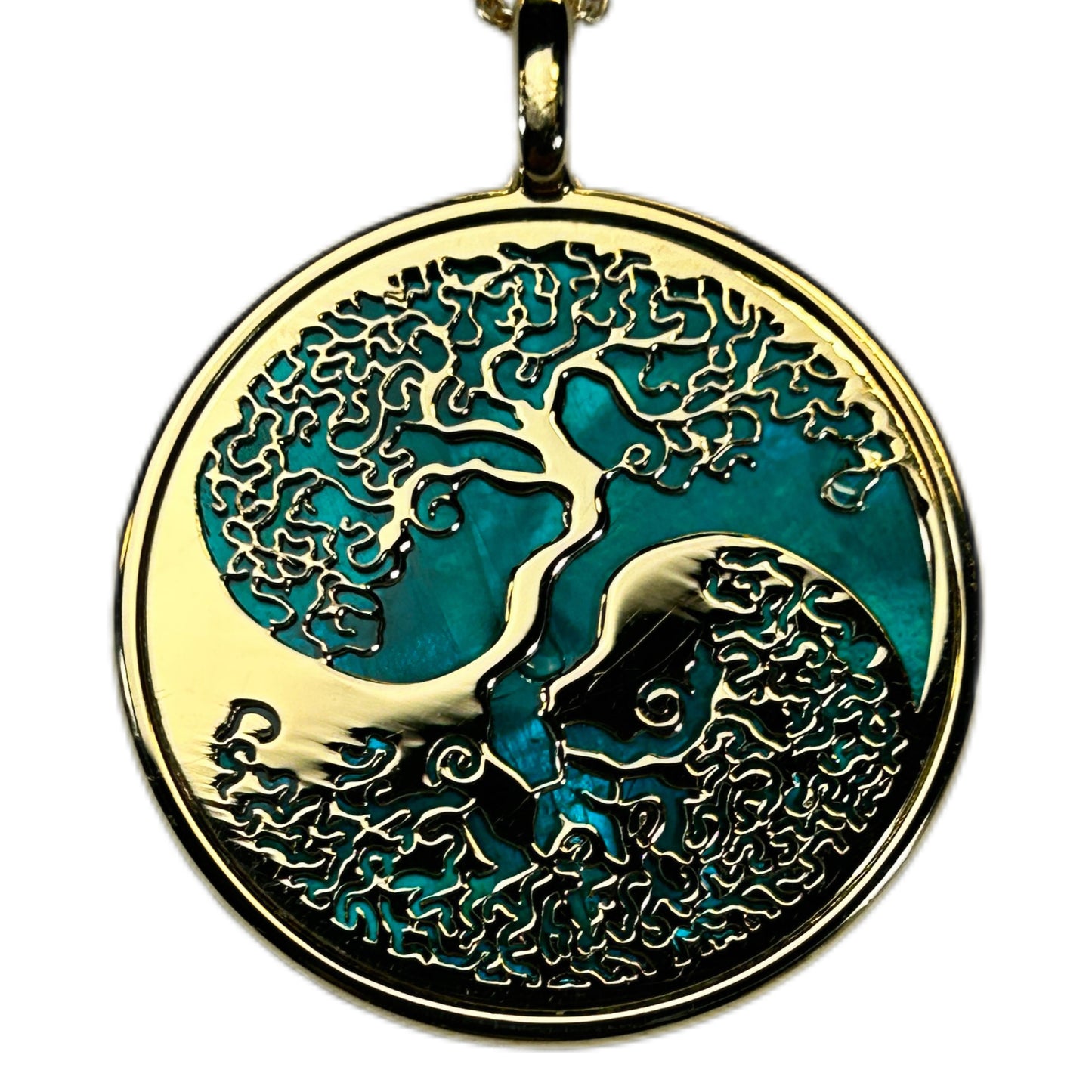 TAO YIN/YANG, CIONDOLO CON SFONDO IN MADREPERLA NATURALE.