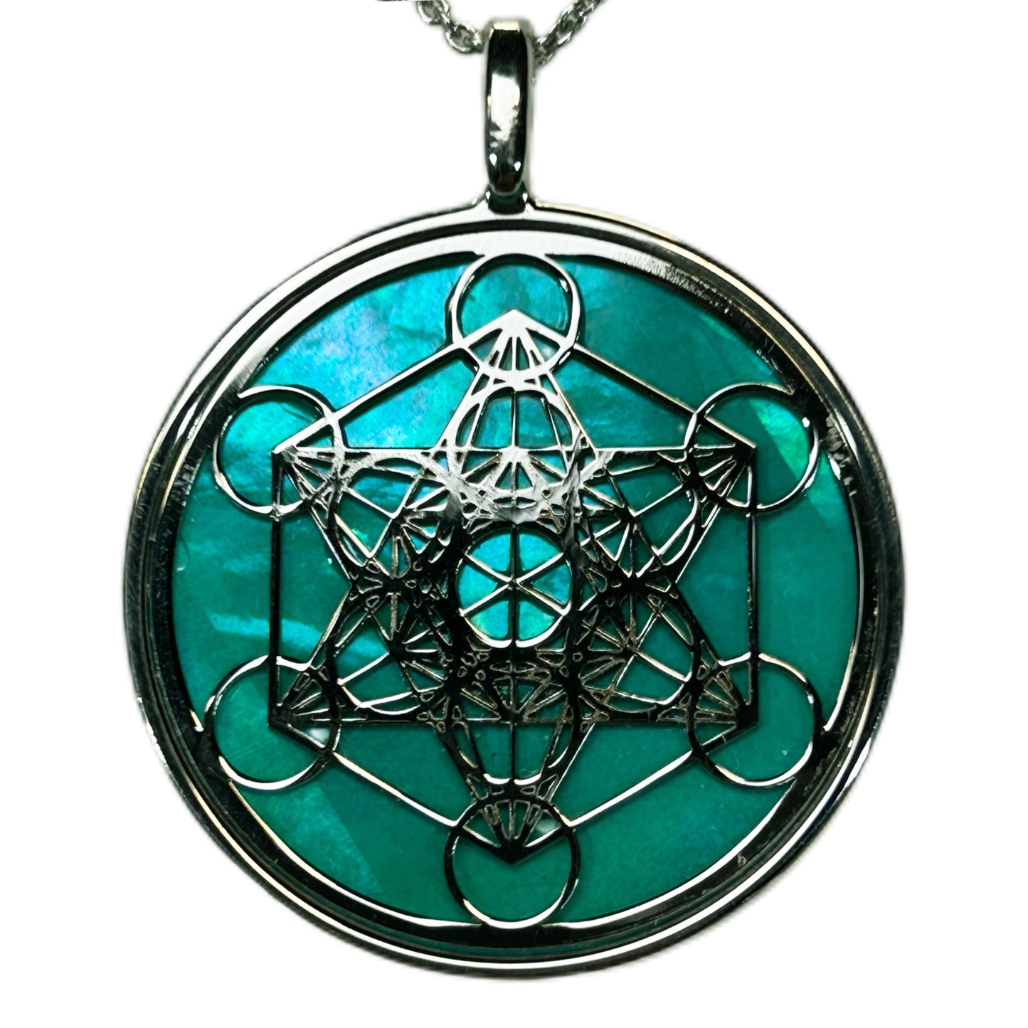 METATRON, CIONDOLO CON SFONDO IN MADREPERLA NATURALE.
