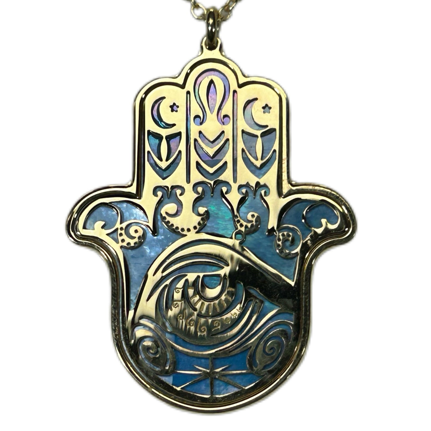 HAMSA, CIONDOLO MANO DI FATIMA O KHAMSA, CON MADREPERLA NATURALE