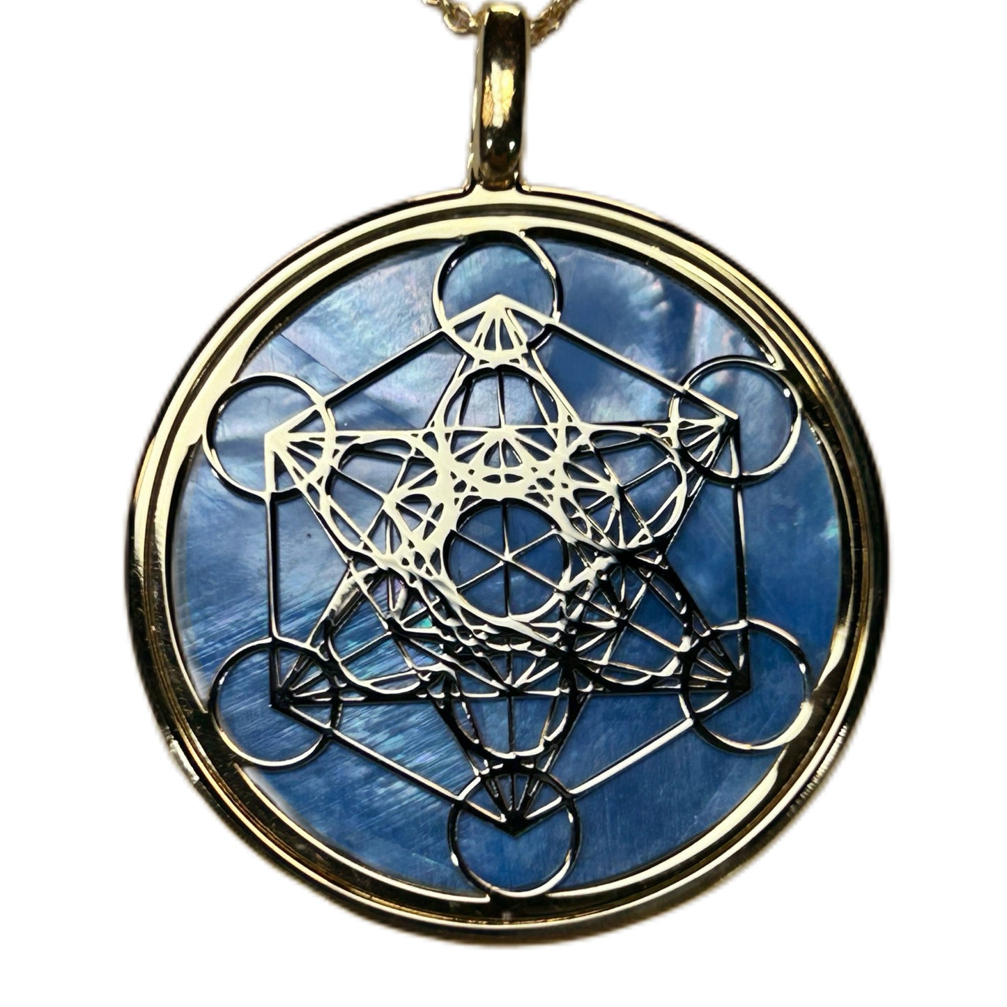 METATRON, CIONDOLO CON SFONDO IN MADREPERLA NATURALE.