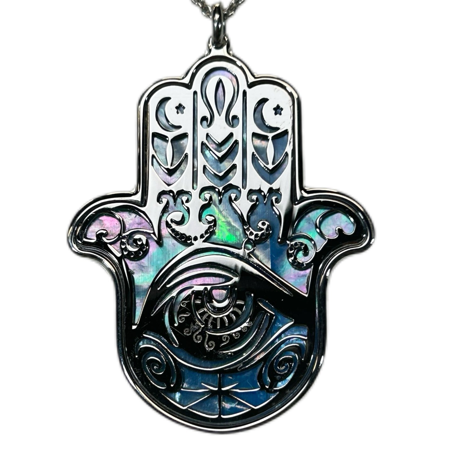 HAMSA, CIONDOLO MANO DI FATIMA O KHAMSA, CON MADREPERLA NATURALE