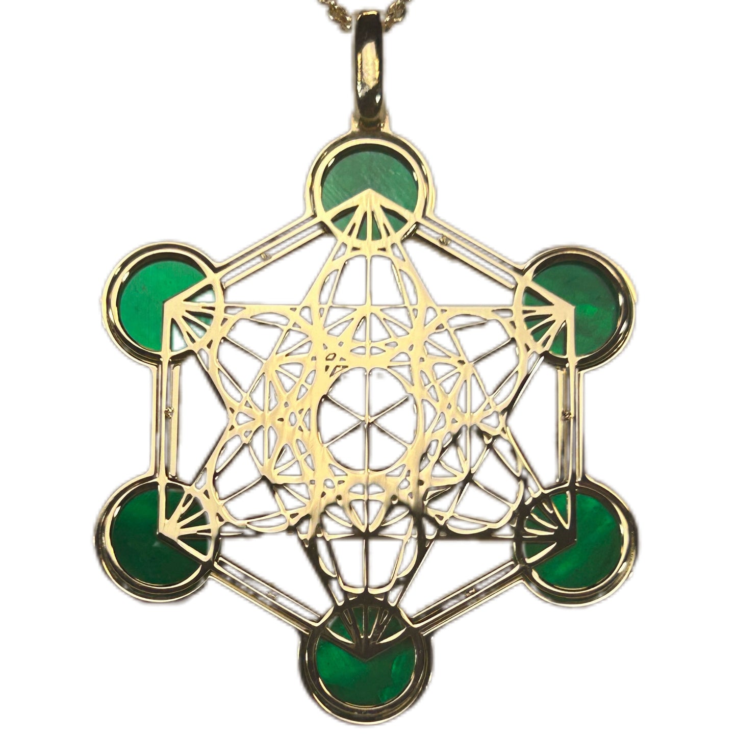 METATRON, CIONDOLO ESAGONALE TRAFORATO CON SFERE IN MADREPERLA NATURALE.