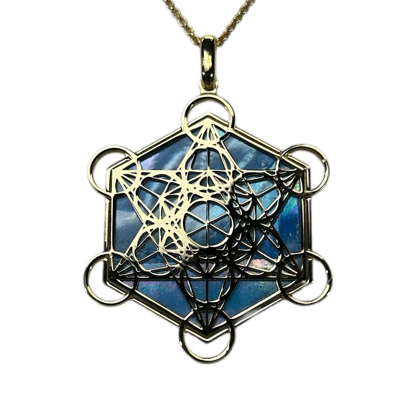 METATRON CIONDOLO ESAGONALE CON SFONDO MADREPERLA NATURALE