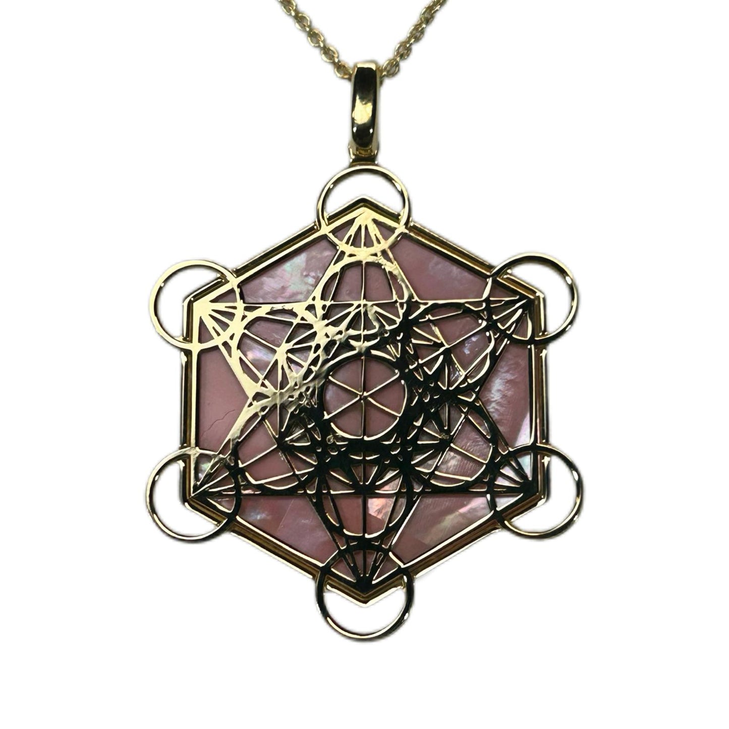 METATRON CIONDOLO ESAGONALE CON SFONDO MADREPERLA NATURALE