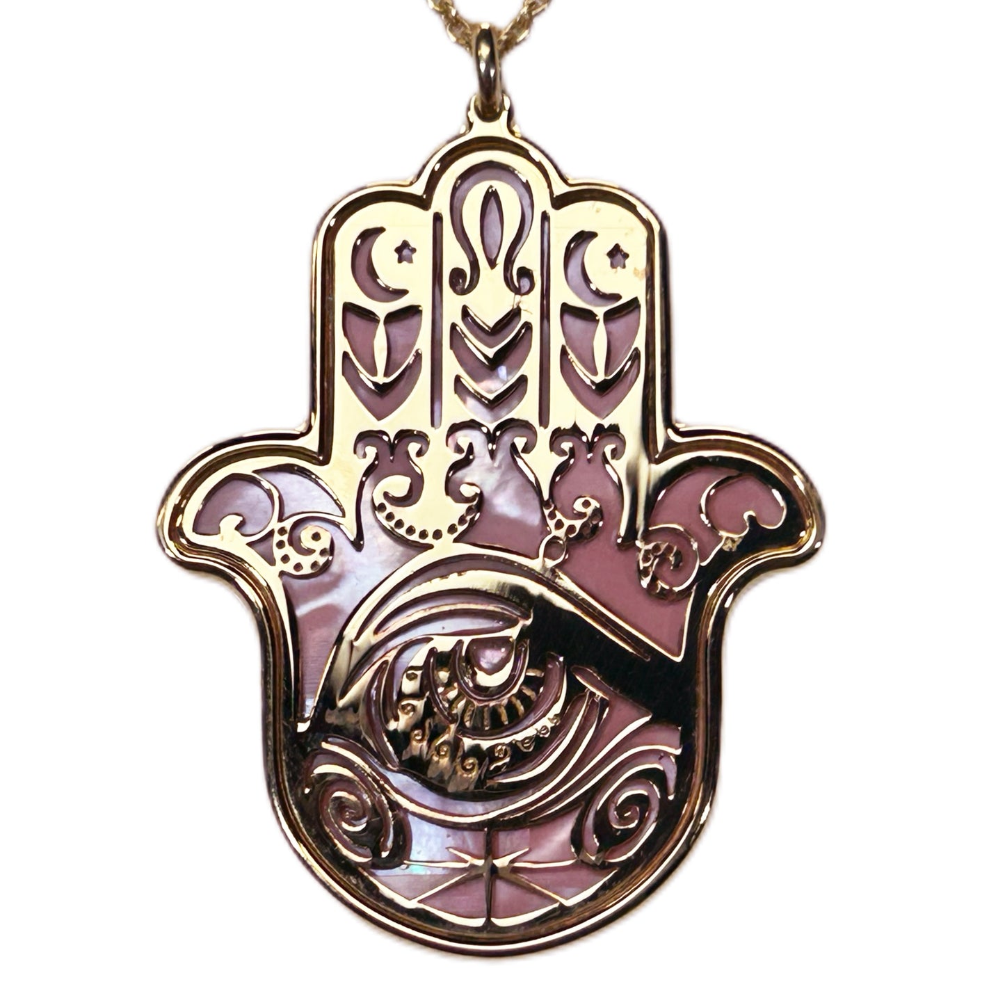 HAMSA, CIONDOLO MANO DI FATIMA O KHAMSA, CON MADREPERLA NATURALE