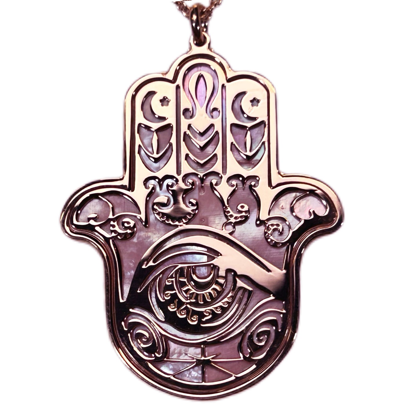 HAMSA, CIONDOLO MANO DI FATIMA O KHAMSA, CON MADREPERLA NATURALE