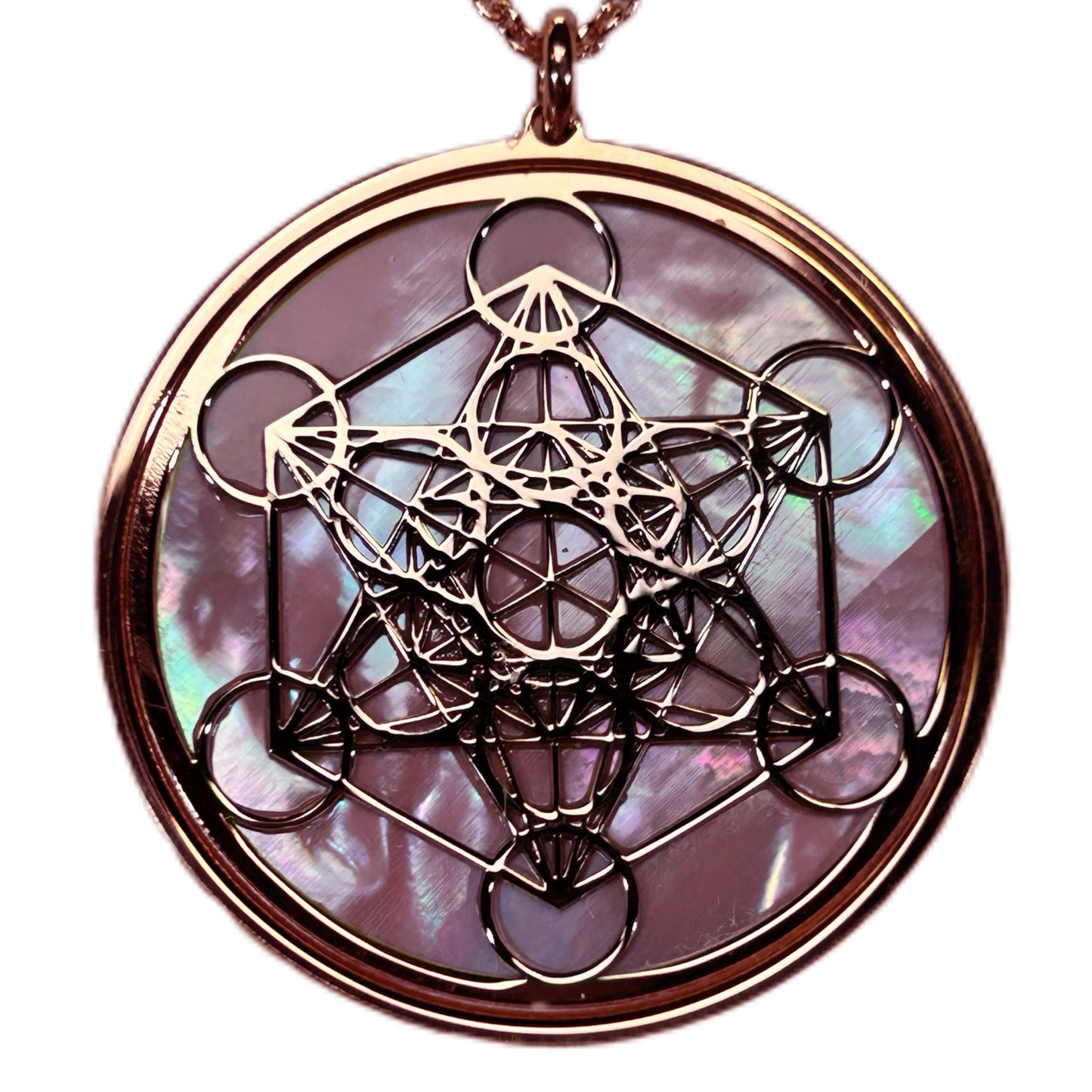 METATRON, CIONDOLO CON SFONDO IN MADREPERLA NATURALE.
