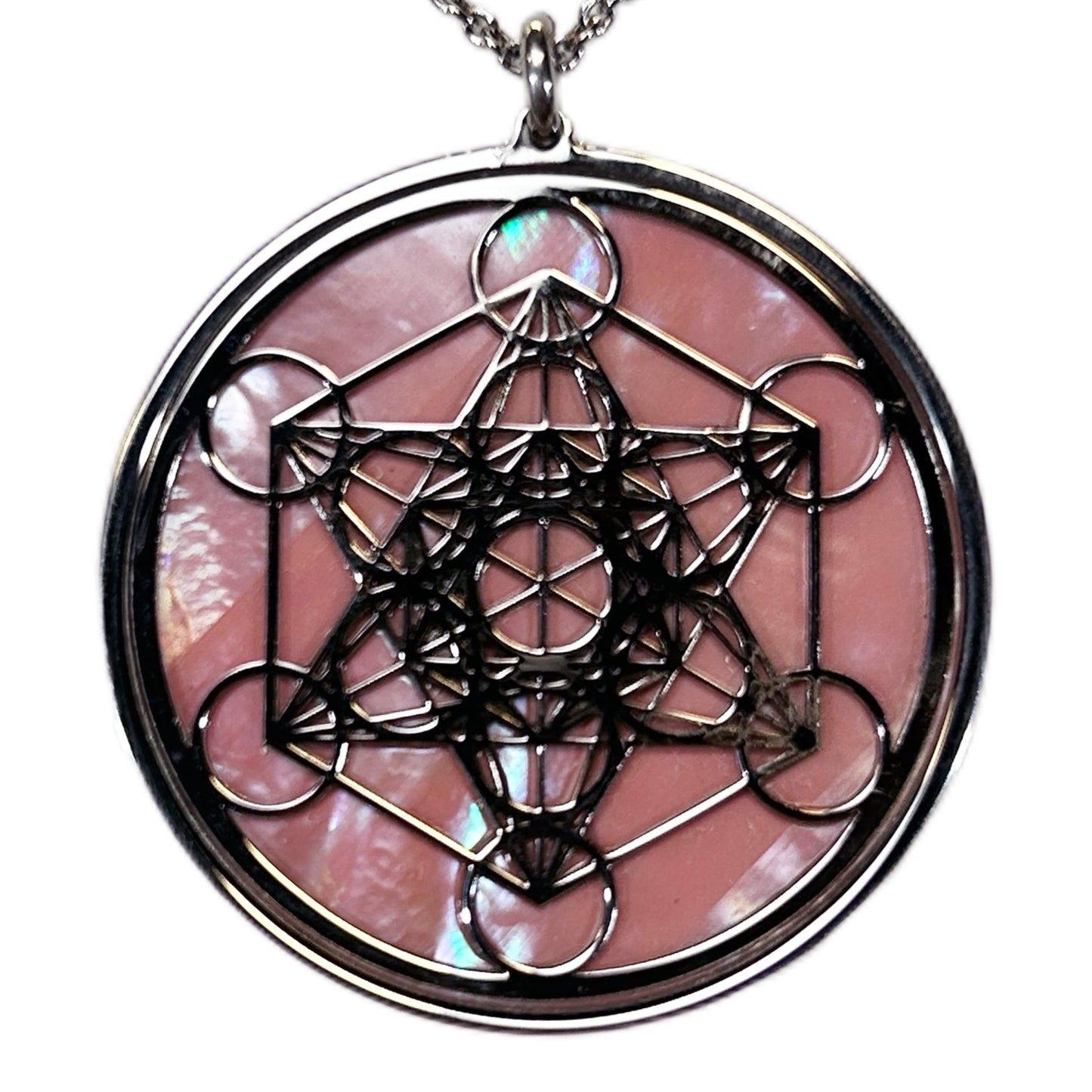 METATRON, CIONDOLO CON SFONDO IN MADREPERLA NATURALE.