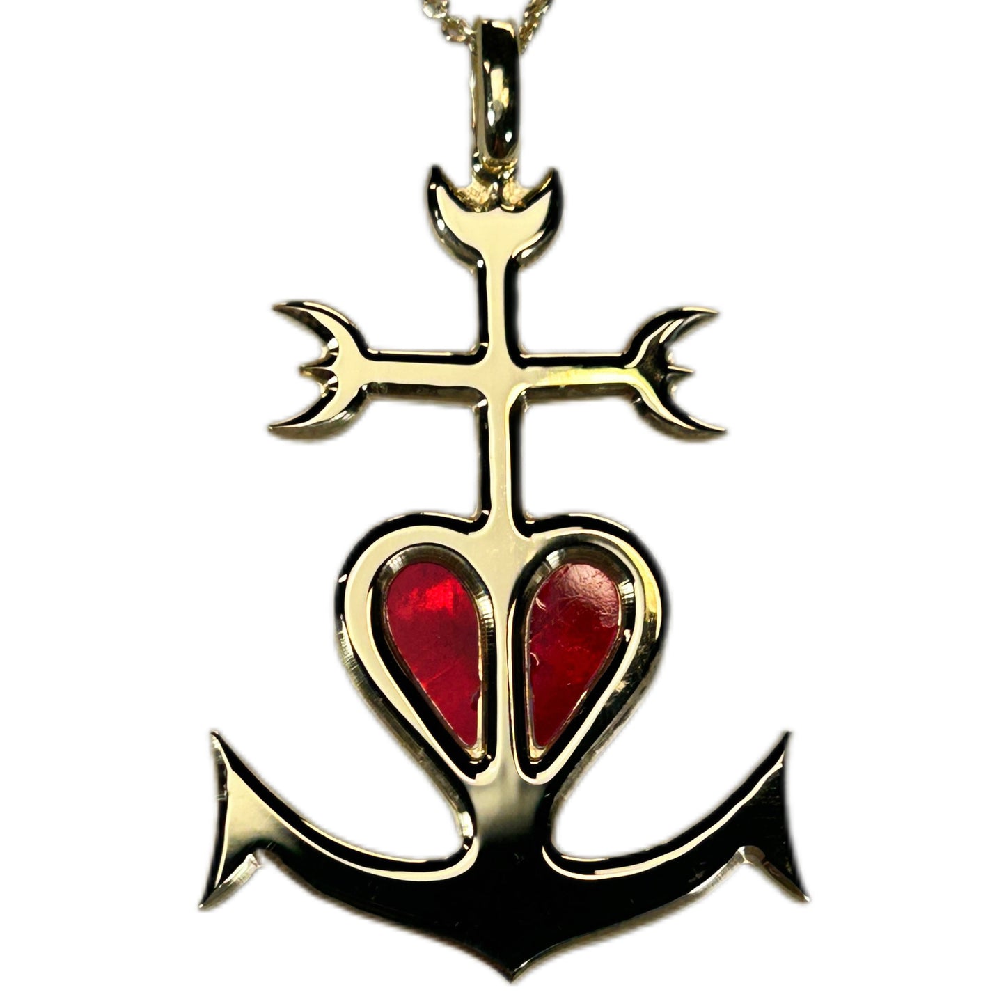 CROCE DELLA CAMARGUE, CON SFONDO IN MADREPERLA, CROCE GITANA CON ANCORA E CUORE.