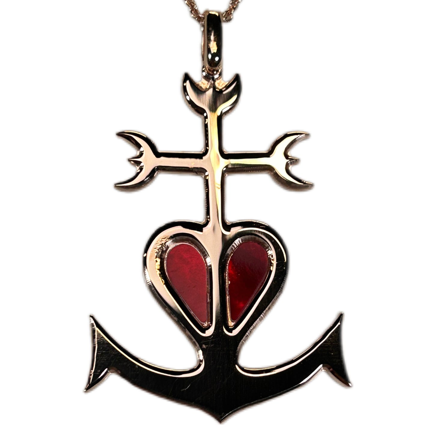 CROCE DELLA CAMARGUE, CON SFONDO IN MADREPERLA, CROCE GITANA CON ANCORA E CUORE.