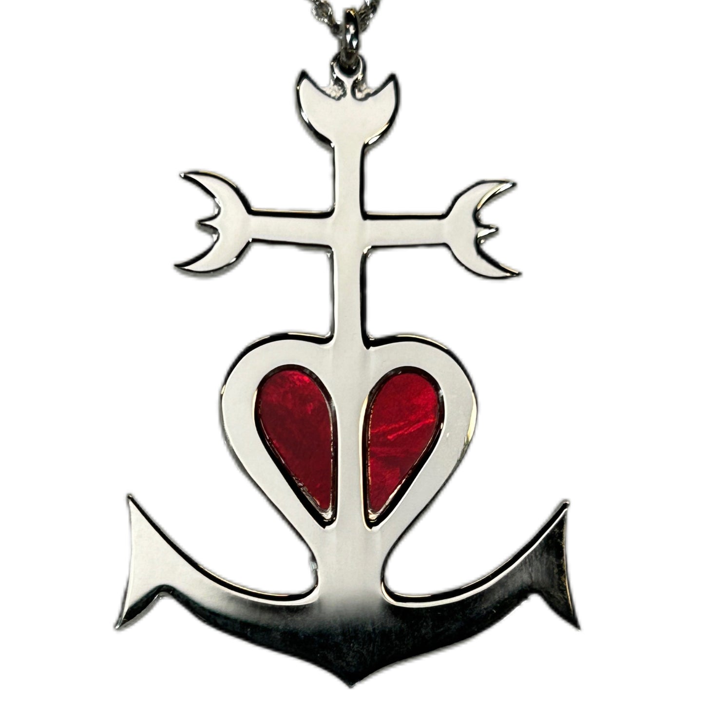 CROCE DELLA CAMARGUE, CON SFONDO IN MADREPERLA, CROCE GITANA CON ANCORA E CUORE.