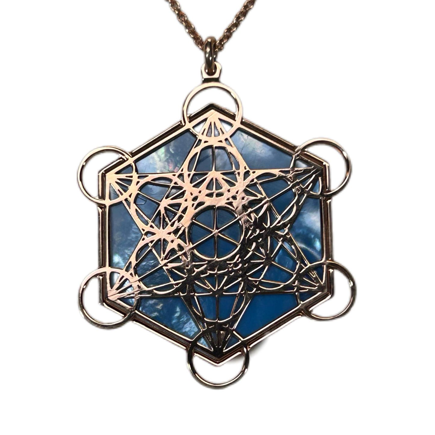 METATRON CIONDOLO ESAGONALE CON SFONDO MADREPERLA NATURALE