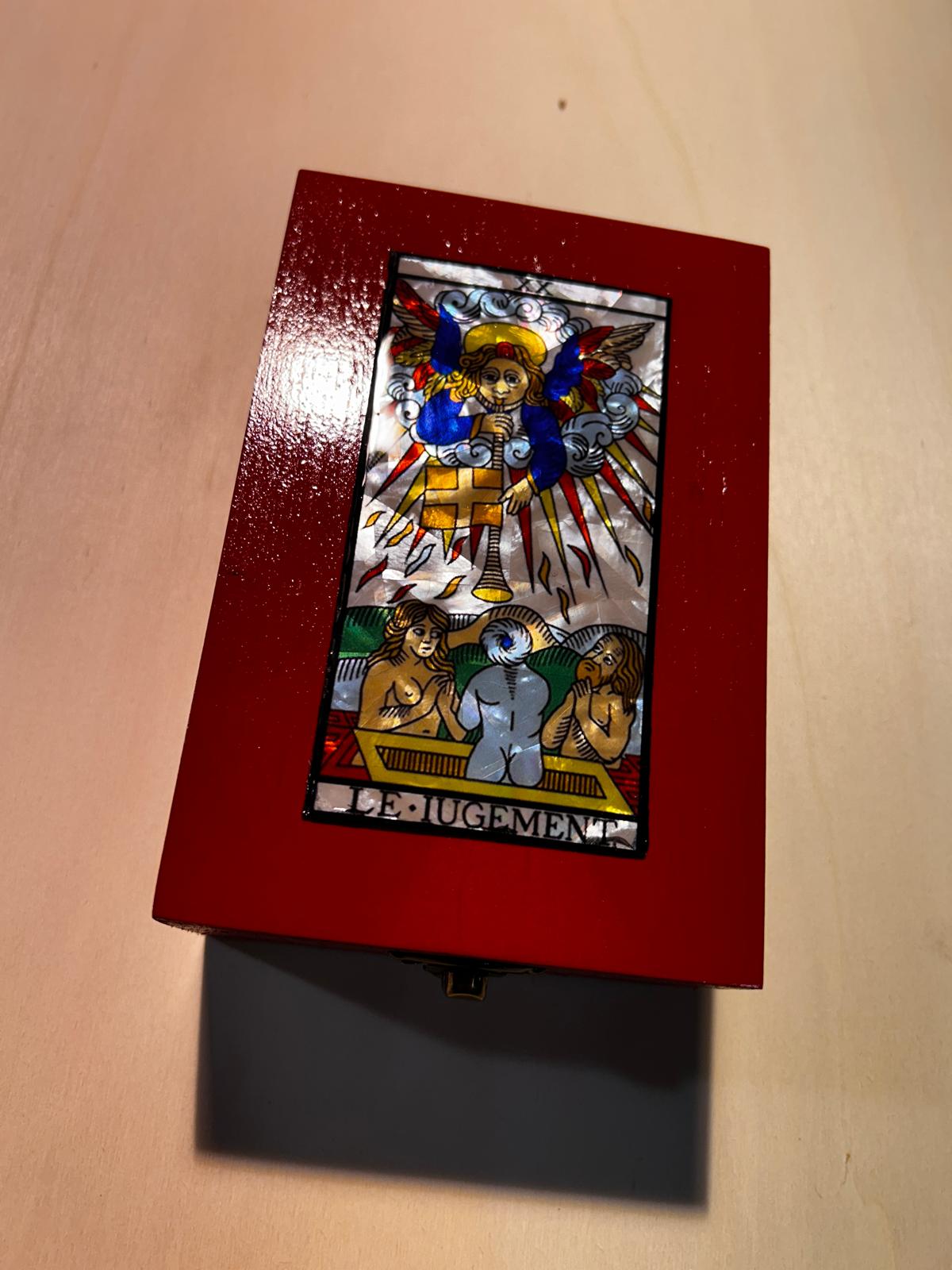 Scrigno in legno con Tarocchi di Marsiglia in Madreperla, scatola delle meraviglie Artigianale Elegante per Carte, Gioielli, Cristalli, Oggetti, Magic box
