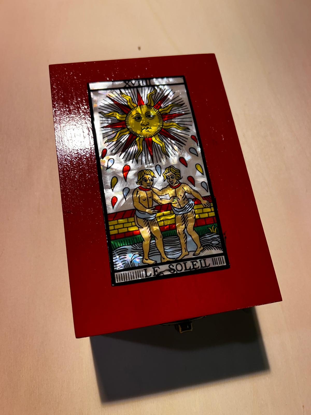 Scrigno in legno con Tarocchi di Marsiglia in Madreperla, scatola delle meraviglie Artigianale Elegante per Carte, Gioielli, Cristalli, Oggetti, Magic box