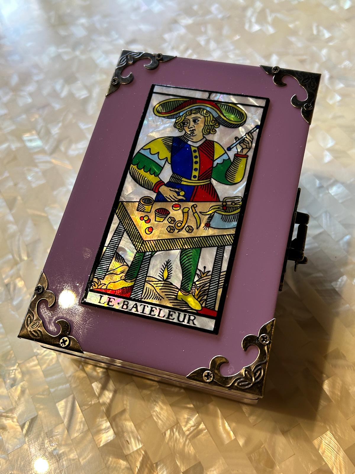 Scrigno in legno con Tarocchi di Marsiglia in Madreperla, scatola delle meraviglie Artigianale Elegante per Carte, Gioielli, Cristalli, Oggetti, Magic box