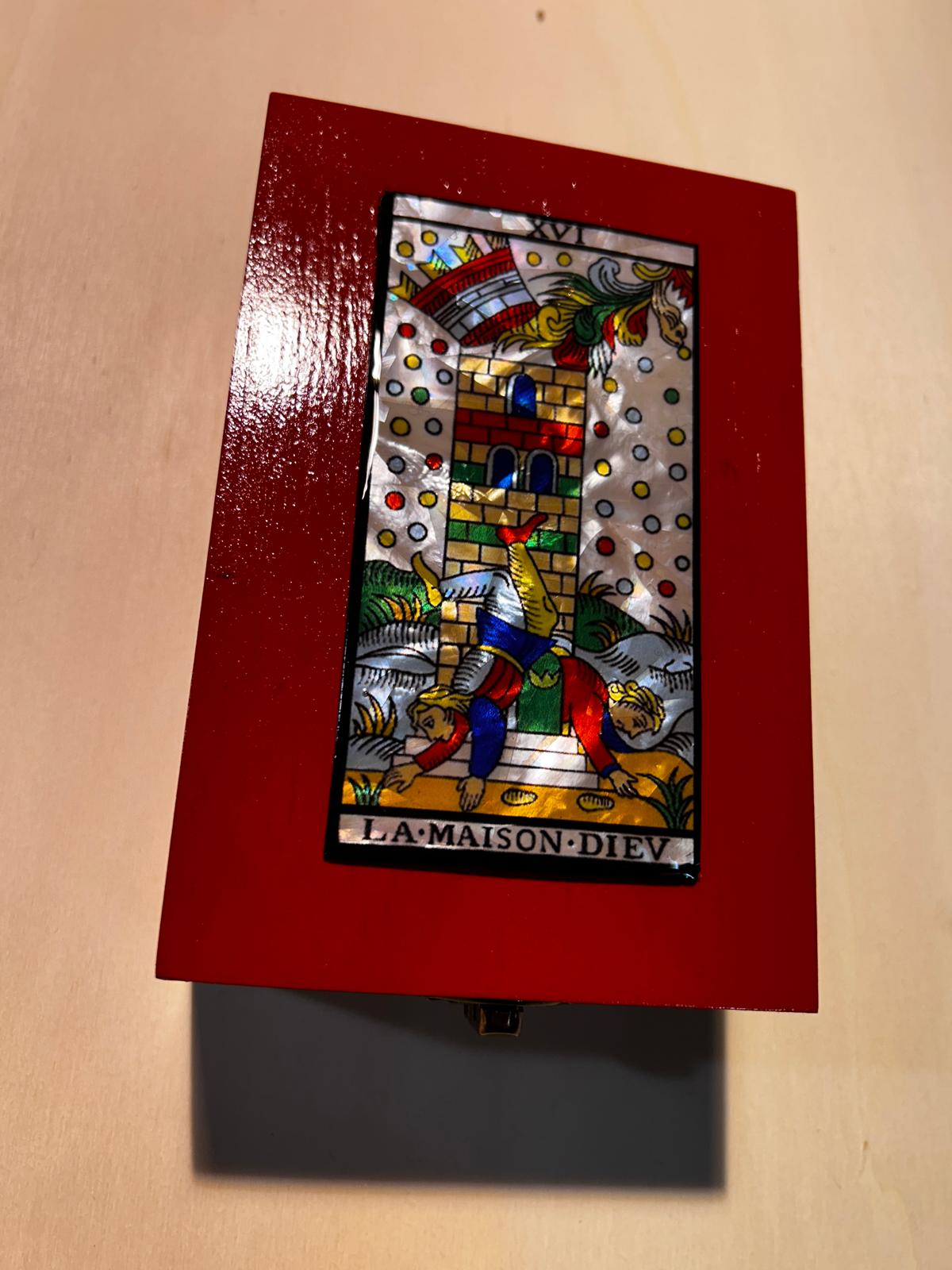 Scrigno in legno con Tarocchi di Marsiglia in Madreperla, scatola delle meraviglie Artigianale Elegante per Carte, Gioielli, Cristalli, Oggetti, Magic box