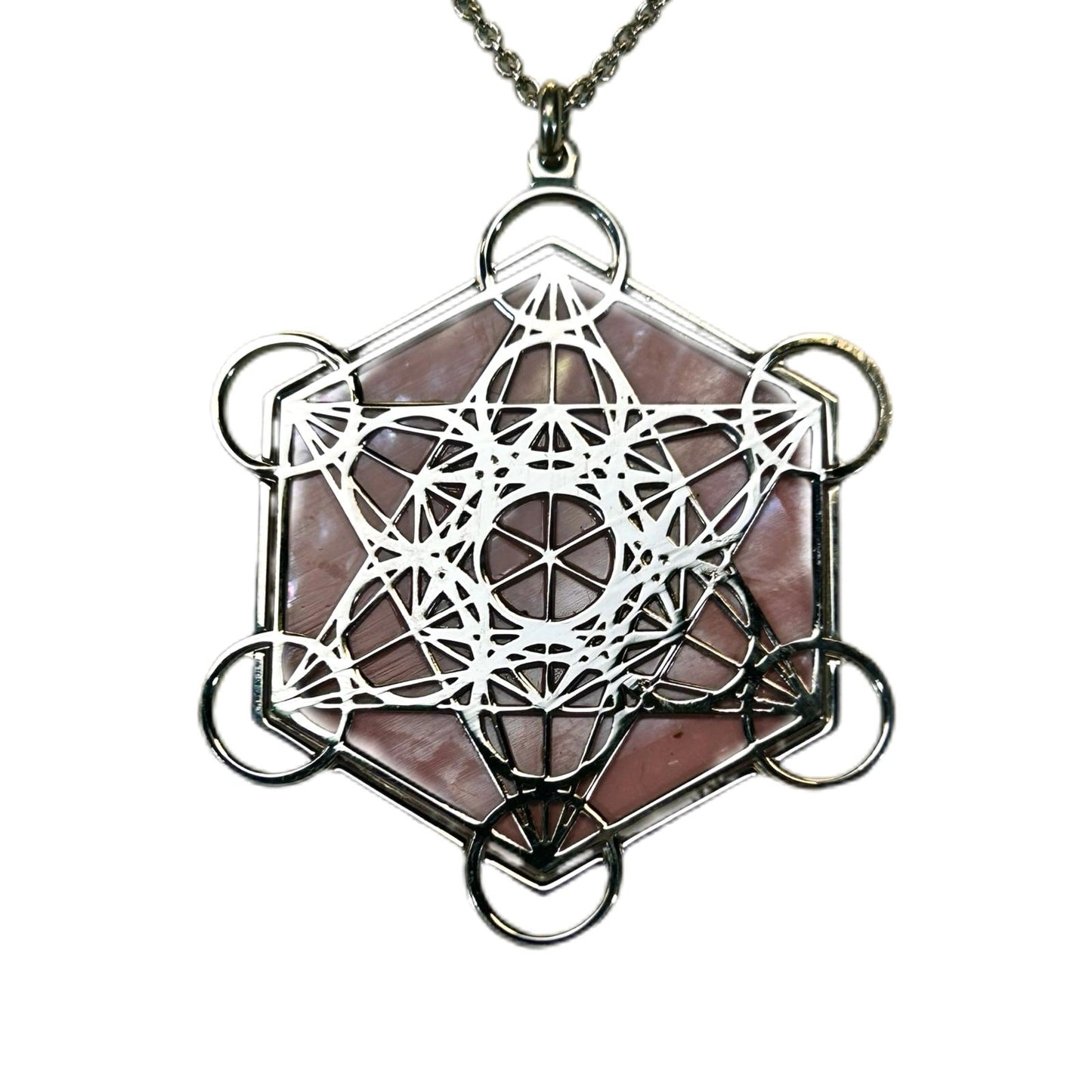 METATRON CIONDOLO ESAGONALE CON SFONDO MADREPERLA NATURALE