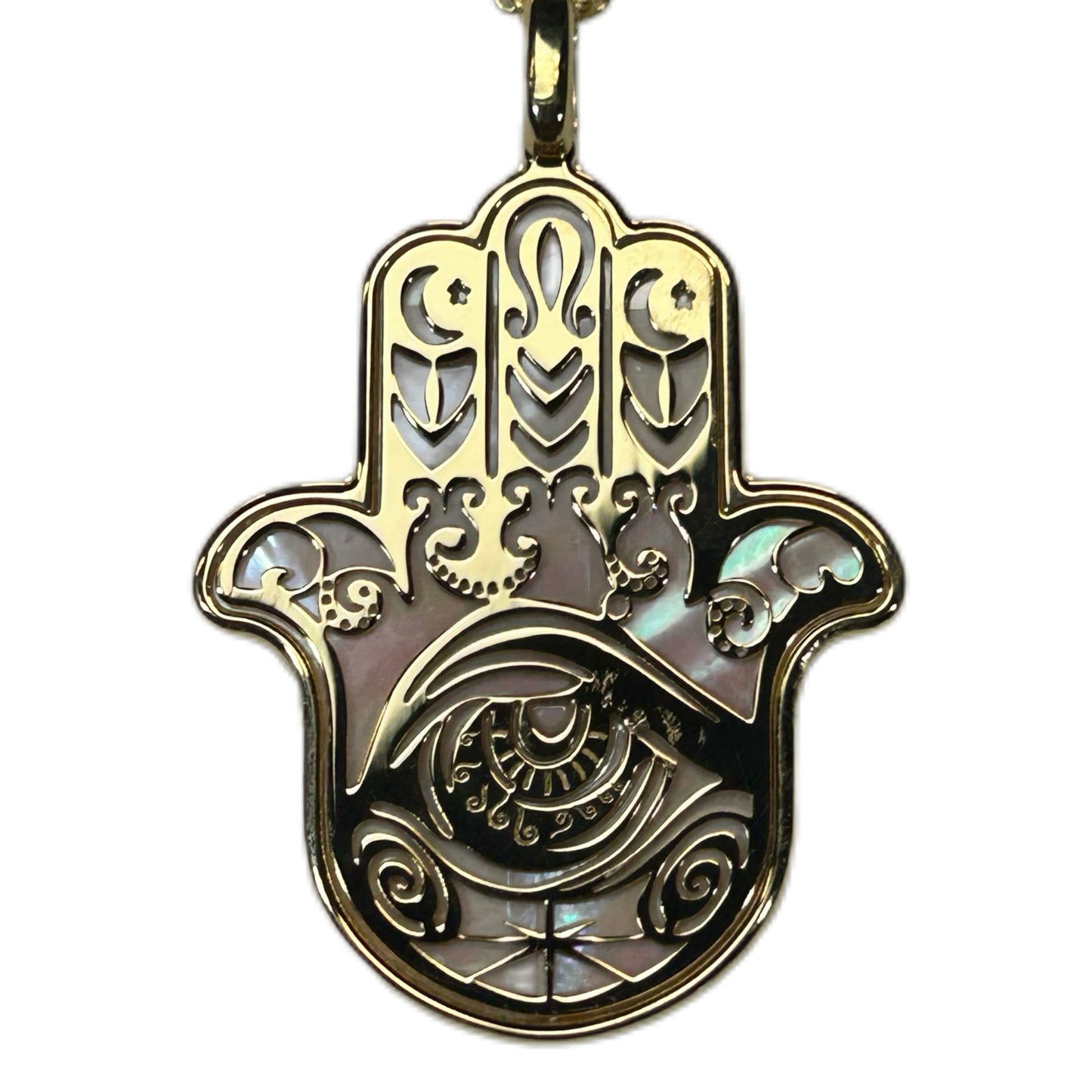 HAMSA, CIONDOLO MANO DI FATIMA O KHAMSA, CON MADREPERLA NATURALE