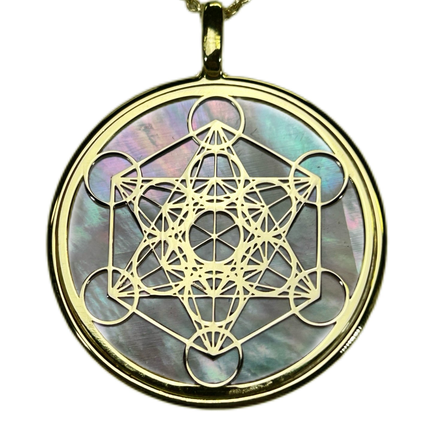 METATRON, CIONDOLO CON SFONDO IN MADREPERLA NATURALE.