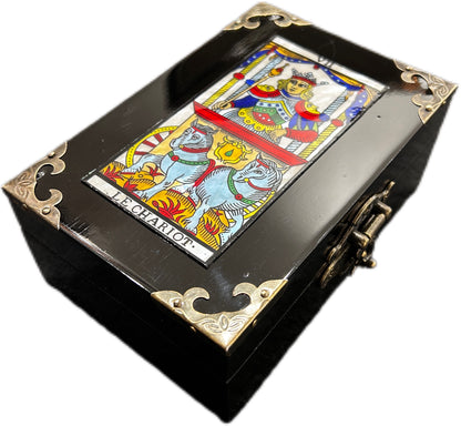 Scrigno in legno con Tarocchi di Marsiglia in Madreperla, scatola delle meraviglie Artigianale Elegante per Carte, Gioielli, Cristalli, Oggetti, Magic box