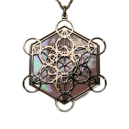 METATRON CIONDOLO ESAGONALE CON SFONDO MADREPERLA NATURALE