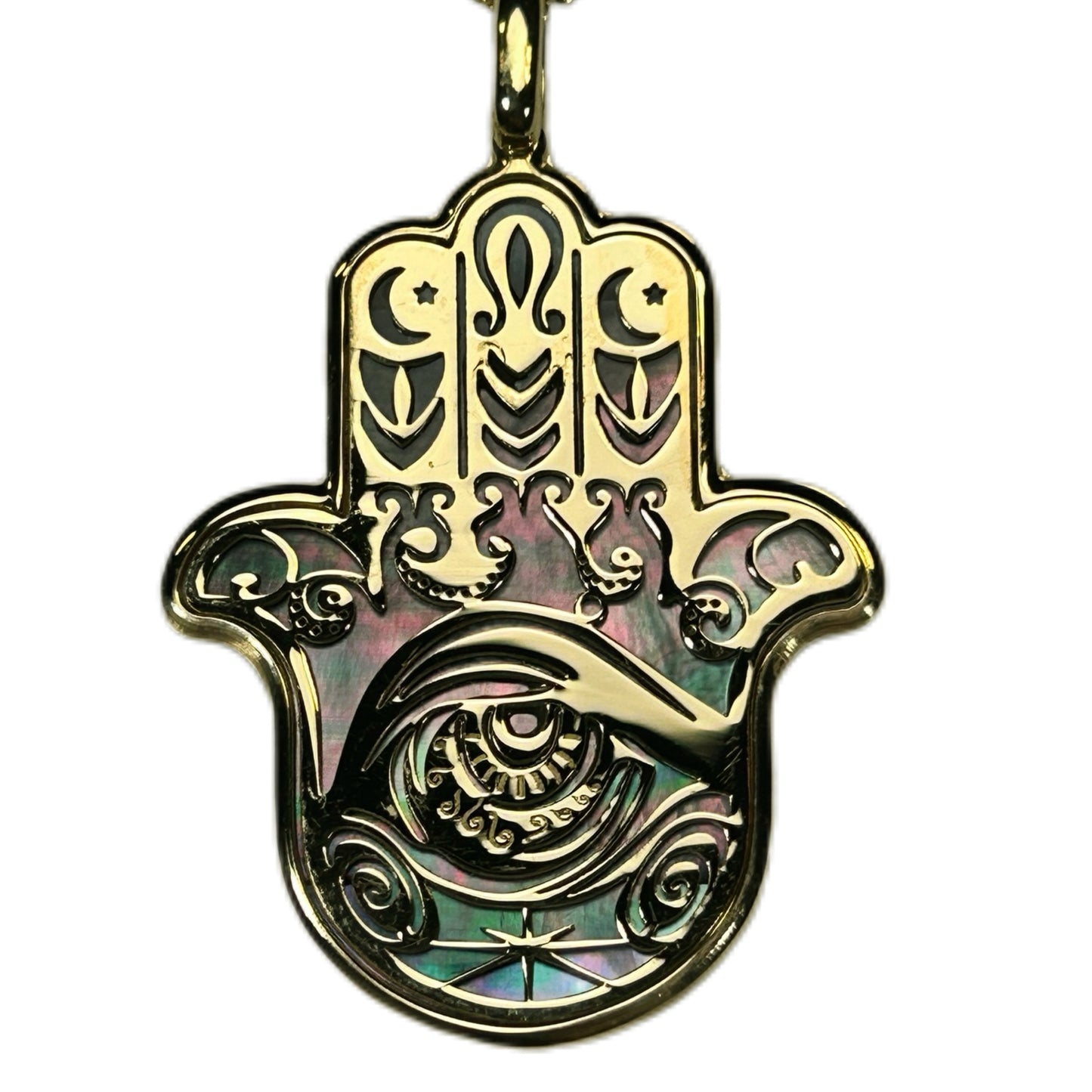 HAMSA, CIONDOLO MANO DI FATIMA O KHAMSA, CON MADREPERLA NATURALE