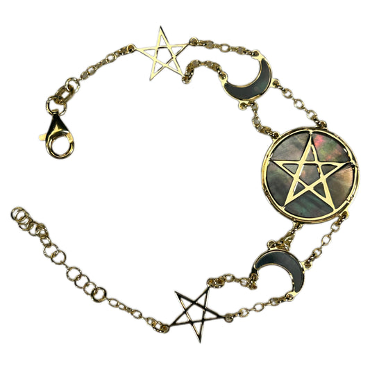 WICCA, BRACCIALE CON SFONDO IN MADREPERLA NATURALE E PENTACOLO AL CENTRO.