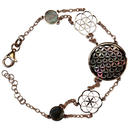 FIORE DELLA VITA, BRACCIALE CON SFONDO IN MADREPERLA NATURALE.