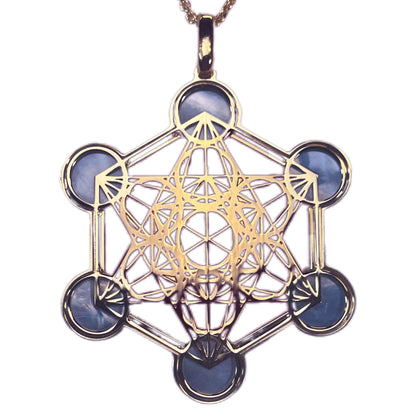 METATRON, CIONDOLO ESAGONALE TRAFORATO CON SFERE IN MADREPERLA NATURALE.