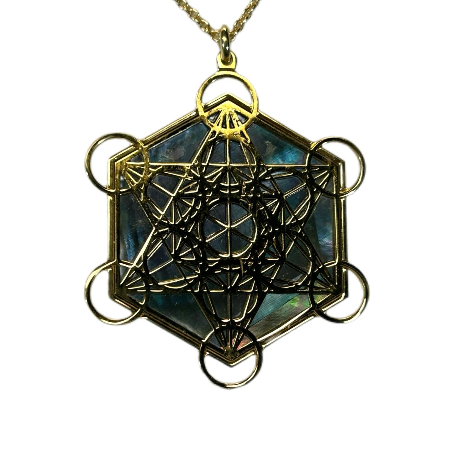 METATRON CIONDOLO ESAGONALE CON SFONDO MADREPERLA NATURALE