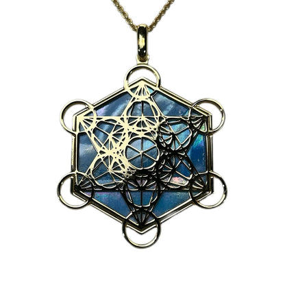 METATRON CIONDOLO ESAGONALE CON SFONDO MADREPERLA NATURALE