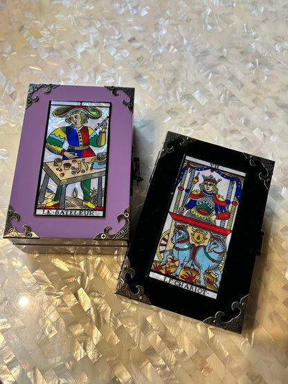 Scrigno in legno con Tarocchi di Marsiglia in Madreperla, scatola delle meraviglie Artigianale Elegante per Carte, Gioielli, Cristalli, Oggetti, Magic box