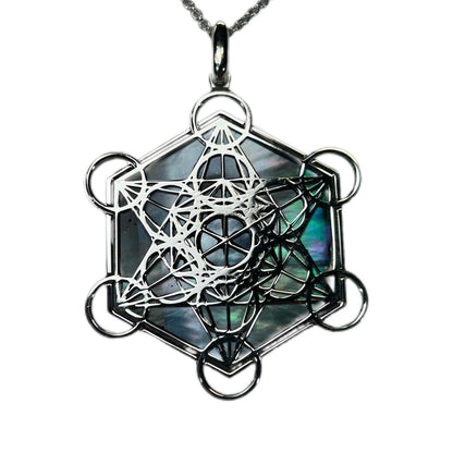 METATRON CIONDOLO ESAGONALE CON SFONDO MADREPERLA NATURALE