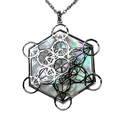 METATRON CIONDOLO ESAGONALE CON SFONDO MADREPERLA NATURALE